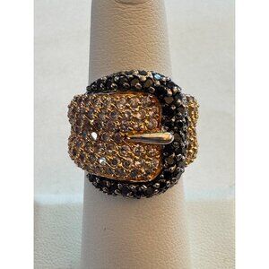 Size 6 Unbranded SterlingSilver Statement/Cocktail BeltRing w/Black & White Gems